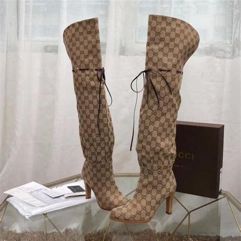 gucci mens black boots|Gucci print thigh high boots.